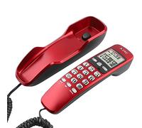 Mini téléphone filaire mural portable multifonction avec système d'identification de l'appelant DTMF/FSK et écran LCD pour la maison, le bureau, l'hôtel (rouge)