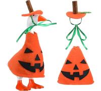 Mini tenue d'Halloween de bureau - Statue d'oie magnétique de 17,8 cm, porte-clés, vêtements de citrouille avec chapeaux pour petits animaux, accessoire pour décoration de bureau