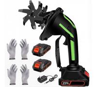 Mini Tilleuse sans Fil, Rotavator de Jardin Électrique avec 1/2 Batteries & Manche Long, 2 Paires de Gants, Profondeur de Labour 10 Cm Et Largeur de Travail 10 Cm, Cultivateur Léger pour Jar 2Battery