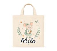 Mini tote bag ou pochon personnalisé enfant - sac maternelle prénom, rentrée des classes, rechange, doudou et chaussons motif Mila