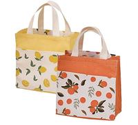 Mini Tote Bag Toile, 2pcs Cabas Tote Bag Sac de Courses Sac Fourre Tout, Toile Solide, Durable, Lavable(Jaune+Orange,22 * 22cm)