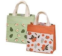 Mini Tote Bag Toile, 2pcs Cabas Tote Bag Sac de Courses Sac Fourre Tout, Toile Solide, Durable, Lavable(Vert+Orange,22 * 22cm)