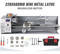 Mini tour 220x600mm Tour métallique 750W Mini tour à bois pour le travail des métaux Tour métallique précis facile à utiliser