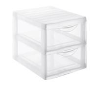 SUNDIS Orgamix, tour de rangement plastique A4, 2 tiroirs, transparent | Hauteur 25,5 cm, superposable, idéale rangement bureau, cours, documents, fournitures