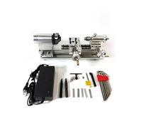 Mini tour en métal, tour de bureau de précision avec mandrin à 3 mors, broche conductrice, porte-outils, bâton d'équitation, tour de table compact pour travail de précision