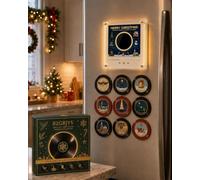 Mini-tourne-disque rétro en vinyle NFC pour réfrigérateur, | 9 aimants de Noël à LED - Cadeau ,Aimants de réfrigérateur vintage en forme de disque vinyle, décoration de Noël esthétique p