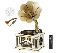 Mini tourne-disque vintage avec télécommande, son surround, lecture USB/FM, design en bois massif pour décoration d'intérieur