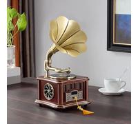 Mini tourne-disque vintage, gramophone vinyle, haut-parleur Bluetooth radio avec klaxon en cuivre, connexion 4.2 Bluetooth/U disque, pour les amateurs de musique, décoration de table