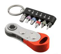 Mini tournevis à cliquet 7 pièces avec adaptateur d'embouts pour meubles de maison et démontage DIY, outil compact portable en acier, PH0/PH1/PH2/PH3/SL4 (rouge)