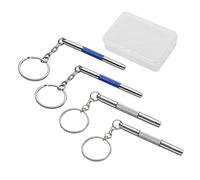 Mini tournevis à lunettes 4 pièces avec boîte de rangement en 1 pièce, kit de réparation en acier inoxydable (argenté, bleu).