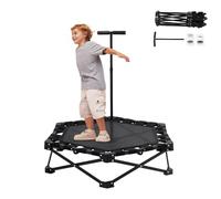Mini trampoline de fitness pliable pour adulte - Diamètre : 107 cm - 3 poignées réglables - Charge maximale : 150 kg - Stable et silencieux (20 dB) - Pour l'intérieur et l'extérieur