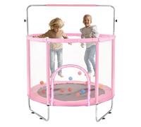 Mini Trampoline pour Enfant-VEVOR-1470 mm-avec Filet de Sécurité et Panier de Basket-jouets de Noël pour Enfants de 3+ ans-Rose