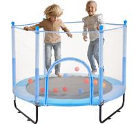 Mini-trampoline pour enfants - Rebond intérieur avec filet - 1545 mm - Bleu - Appareil de fitness pour exercices de saut - Jouet pour mouvement actif