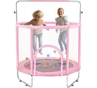 Mini-trampoline pour enfants - Rebounder intérieur avec filet de sécurité - 147 cm - Rose - Jeu et Fitness à la maison