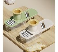 Mini trancheuse à ail 3 en 1 avec lames multifonctions en acier inoxydable pour trancher, broyer, broyer, broyer, plastique BPA sûr avec protège-main et boîte de rangement pour lame (vert)