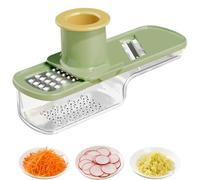 Mini trancheuse à ail, mandoline multifonction 3 en 1 avec récipient, moulin à ail et gingembre, broyeur et coupe-légumes, outil de cuisine portable avec protection de sécurité (vert)