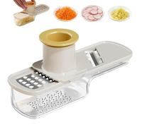 Mini trancheuse à ail, mandoline multifonction, râpe à ail et gingembre 3 en 1, coupe-légumes et broyeur de légumes avec récipient et protège-main (beige)