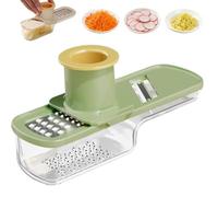 Mini trancheuse à ail, mandoline multifonction, râpe à ail et gingembre 3 en 1, coupe-légumes et broyeur de légumes avec récipient et protège-main (vert)