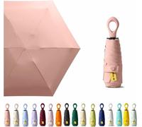 Mini Travel Umbrella with Ring Handle and Fabric Coating Layer Blocking/UPF 50 UV Protection 99.9% Compact Foldable Umbrella Lightweight Umbrella Small Portable Backpack/Rain.[V611]