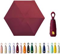 Mini Travel Umbrella with Ring Handle and Fabric Coating Layer Blocking/UPF 50 UV Protection 99.9% Compact Foldable Umbrella Lightweight Umbrella Small Portable Backpack/Rain.[V613]