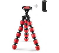 Mini trépied mobile flexible Cullmann Alpha 350 avec support pour smartphone, rouge, charge maximale 1 kg, poids 204 g.
