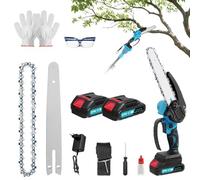 Mini tronçonneuse 2 en 1 de 15,2 cm avec tige télescopique, sans fil, élagueuse professionnelle, 2800 W, avec 2 batteries, hauteur de travail jusqu'à 2,1 m, pour branches d'arbre et coupe du bois