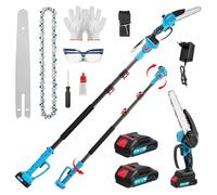 Mini tronçonneuse 2 en 1 de 15,2 cm avec tige télescopique, sans fil, élagueuse professionnelle, 2800 W, avec 2 batteries, hauteur de travail jusqu'à 2,1 m, pour branches d'arbre et coupe du bois