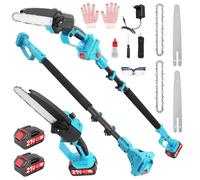 Mini tronçonneuse 2 en 1 de 20,3 cm avec tige télescopique, sans fil, élagueuse, scie à élagueuse, professionnelle, 3000 W, avec 2 batteries, hauteur de travail jusqu'à 2,1 m, pour branches d'arbre et