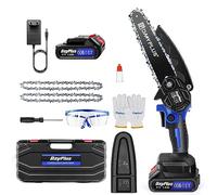 Mini Tronçonneuse 6 Pouces, Électrique Sans Fil Brushless avec Batterie 1,5Ah et 2 Chaînes,Tronçonneuse à Une Main Portable avec Verrouillage de Sécurité Pour Couper le Arbres en Bois