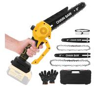 Mini Tronconneuse 8 et 6 Pouces Compatible avec Dewalt 18 V 20 V Batterie, Tronçonneuse Électrique sans balais avec 4 chaînes, Lubrification Automatique, pour Jardinage (sans batterie) (DW Jaune)