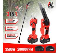 Mini Tronconneuse 8 Pouces avec Perche & 40 mm Secateur Electrique, 3-en-1 Ensemble d’Outils de Jardin avec 2 Batteries et chargeur
