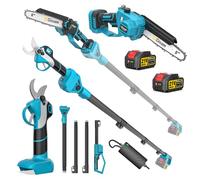 Mini TronçOnneuse 8 Pouces Et SéCateur éLectrique Sans Fil, Ensemble D'Outils De Jardinage 4 En 1, Avec 2 Batteries 4,0 Ah, Rallonge Jusqu'à 4,2 M, Moteur Sans Balais Pour Branches D'Arbres
