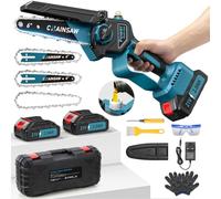 Mini Tronconneuse a Batterie 4000mAh, 6 Pouces 1000W Brushless Tronconneuse Electrique Sans Fil avec Graisseur Automatique et 3 Chaînes, 2 Batteries 2000mAh, Elagueuse Batterie Compatible avec Makita