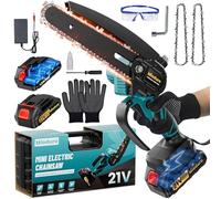 Mini Tronçonneuse à Batterie 6 Pouces, Tronçonneuse Électrique avec 2 Batteries de 8000 mAh et 2 Chaînes, Scie Électrique pour Couper du Bois et Tailler des Branches dans le Jardin