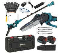 Mini tronçonneuse à batterie 8 pouces 6000mAh 580W élagueuse sans fil pour branches et jardin perche télescopique bleu