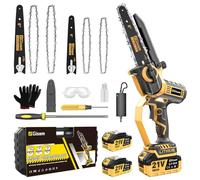 Mini Tronçonneuse à Batterie 8000mAh,6 et 8 Pouces Tronçonneuse Électrique avec 900W Moteur Sans Balais,Automatique et Tension de Chaîne,Pour le Jardin,Les Branches et le Bois