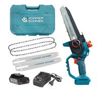 Mini-tronçonneuse à batterie KS MCS20V-8 Case avec guide-chaîne 8″ et vitesse de chaîne de 8 m/s, avec chargeur pour batterie 20V