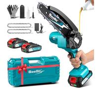 Mini Tronçonneuse à Batterie, Seesii 6 Pouces Tronçonneuse Électrique sans Fil, avec Injecteur de Lubrifiant et 2 Batteries, Mini Scie à Chaîne Électrique Rechargeable, 2 Chaînes