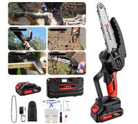 Mini tronçonneuse avec 2 batteries 1,5 Ah, 15 Ah, tronçonneuse sans balais de 15,2 cm, tronçonneuse à main, pour sécateur, élagueuse, coupe du bois