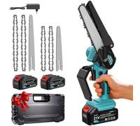 Mini tronçonneuse avec batterie de 8000 mAh, 20,3 cm et 15,2 cm, sans balais, avec 2 batteries de 4000 mAh, huile automatique, tronçonneuse à main pour sécateur de jardin, sécateur, coupe du bois