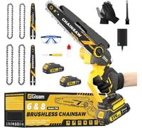 Mini tronçonneuse avec moteur brushless 1000W,8 pouces & 6 pouces tronçonneuse,lubrificateur automatique & tension de chaîne sans outil et 2 * 2000 mAh pour branches d'arbres, coupe de bois