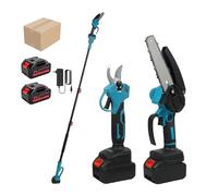 Mini Tronconneuse avec Perche 6 Pouces & Secateur Electrique Telescopique 40mm, Élagueuse sur Perche avec 2 * 1500 mAh Batteries, Perches élagueuses pour Coupe Branches et Jardin (2 Batteries)