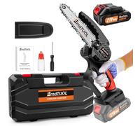 Mini tronçonneuse de 15,2 cm avec 2 batteries de 1,5 Ah, 700 W, 1 chaînes, 3500 tr/min, batterie sans balais pour sécateur, élagueur, coupe-bois, sac de transport, orange