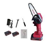 Mini tronçonneuse électrique 2 * 24V coupe-bois alimenté par batterie scie à chaîne à main outil électrique pour la coupe du bois,l'élagage et l'exploitation forestière des arbres fruitiers(rouge)
