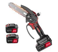 Mini Tronçonneuse Électrique 6 Pouces sans fil,Mini Scie à Chaîne Électrique 2 Chaînes&Batterie 3.0Ah，Rouge