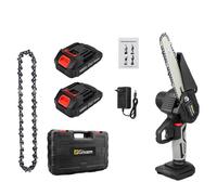 Mini tronçonneuse électrique, lame 6 pouces, puissance 1500W, rechargeable avec chaîne supplémentaire , set de 2 batteries Gris