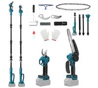Mini tronçonneuse et sécateur sans fil 4 en 1, de 20,3 cm, compatible avec batterie Makita 18 V (sans batterie), tronçonneuse à tige avec tige d'extension de 2 m, sécateur électrique de 30 mm avec