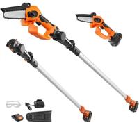 Mini tronçonneuse sans fil 20V 2Ah, moteur sans balai, élagueuse sans fil 2 en 1 & tronçonneuse électrique 22000 tr/min, taille-haie télescopique & scie à élaguer avec manche télescopique, longueur d'
