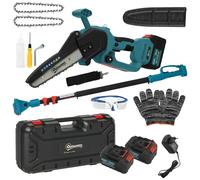 Mini tronçonneuse sans fil 580W - scie d'élagage électrique portable 18V 8 pouces - kit complet bleu