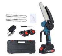 Mini tronçonneuse sans fil 6 pouces, 2 batteries et chargeur rapide, moteur sans balais 400 W, verrouillage de sécurité, protection anti-éclaboussures, pour l'élagage des arbres, la coupe du bois